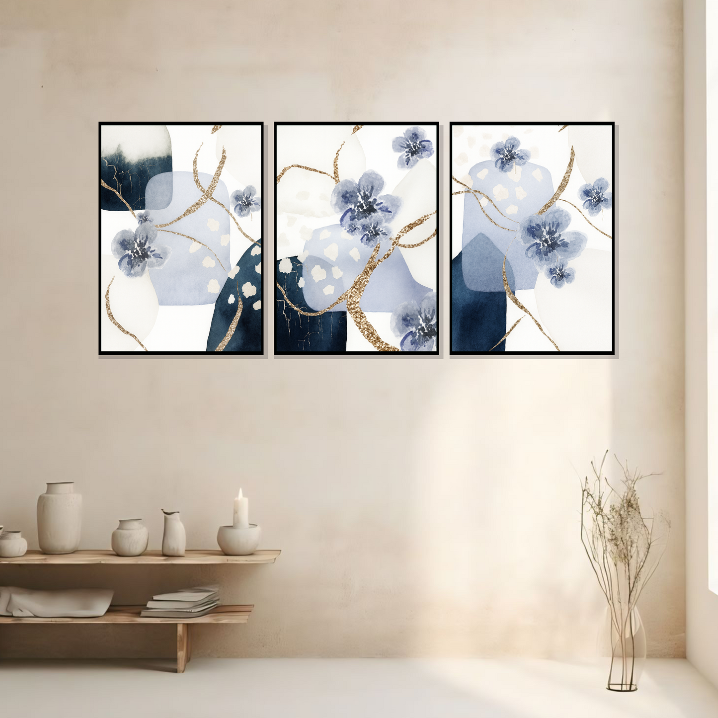 Set of 3 Frames - Azure Floral Elegance