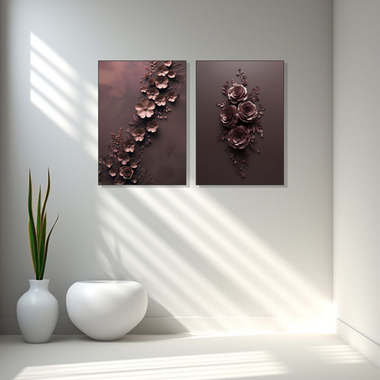 Set of 2 Frames - Mocha Floral Elegance