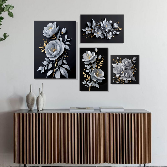 Set of 4 Frames - Silver Floral Elegance