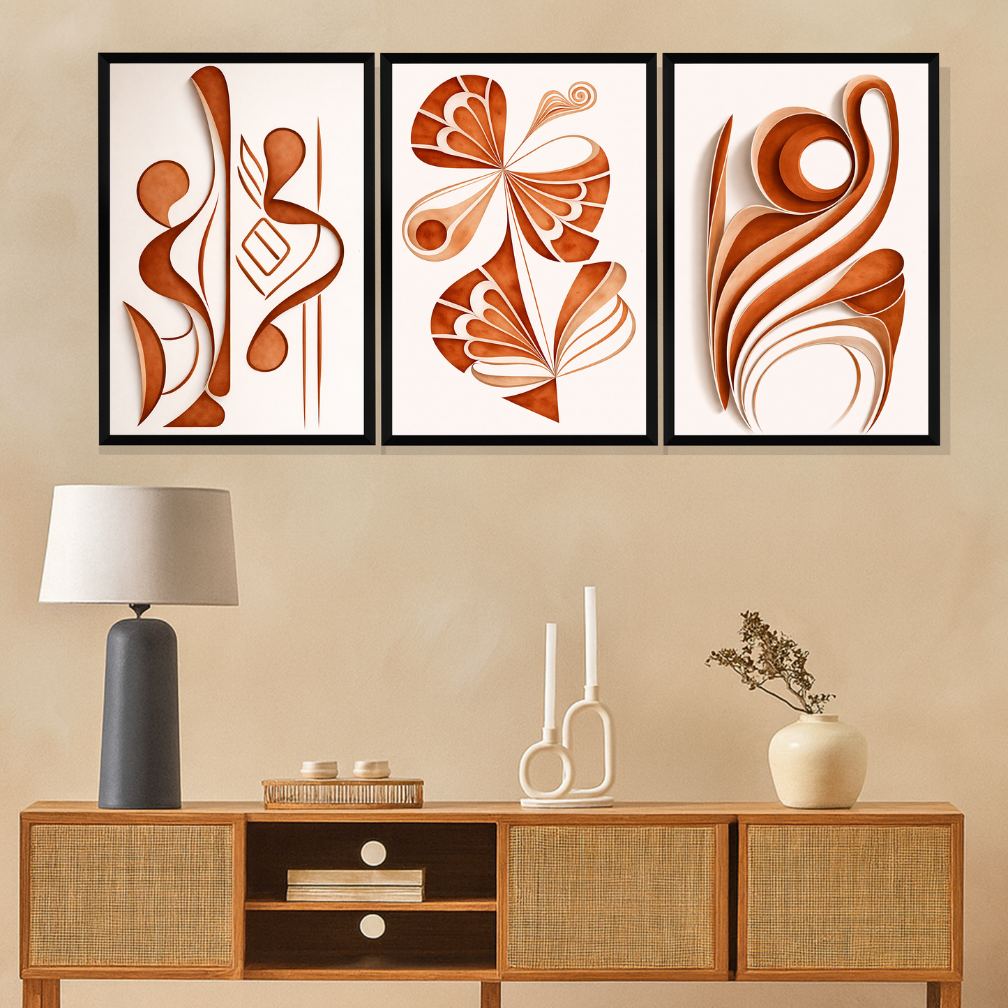 Set of 3 Frames - Terracotta Flow Abstract
