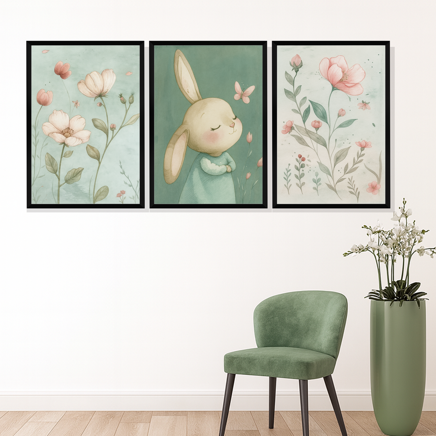 Set of 3 Frames - Whimsical Bunny Florals