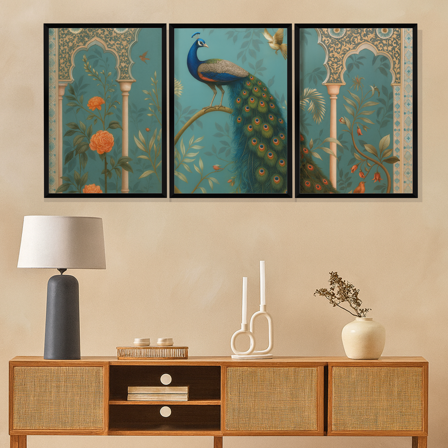 Set of 3 Frames - Royal Peacock Garden