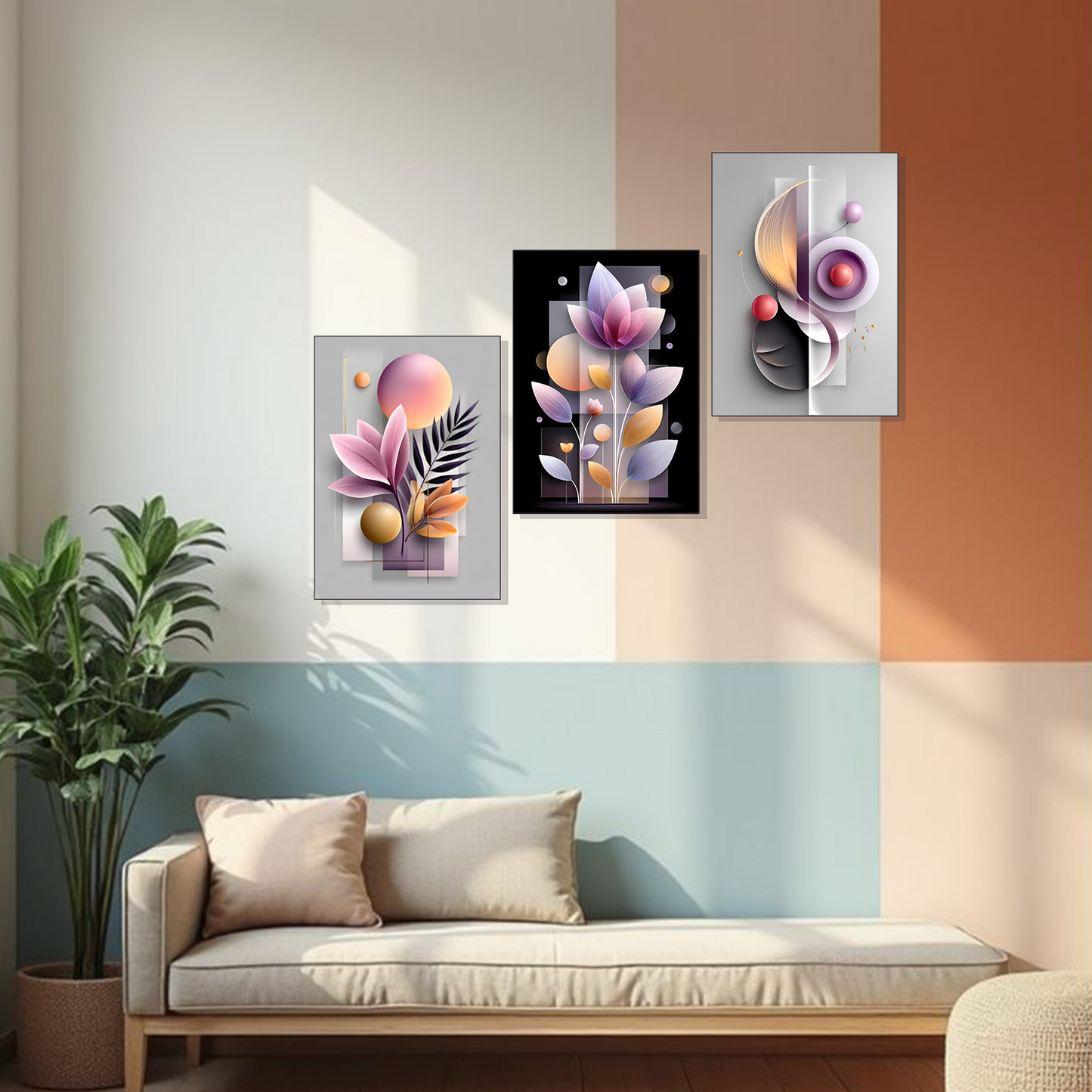 Set of 3 Frames - Modern Floral Geometry