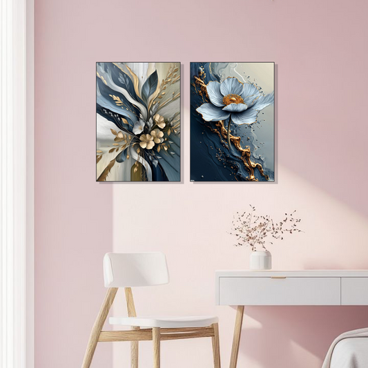 Set of 2 elegant floral fusion wall frames for modern home decor