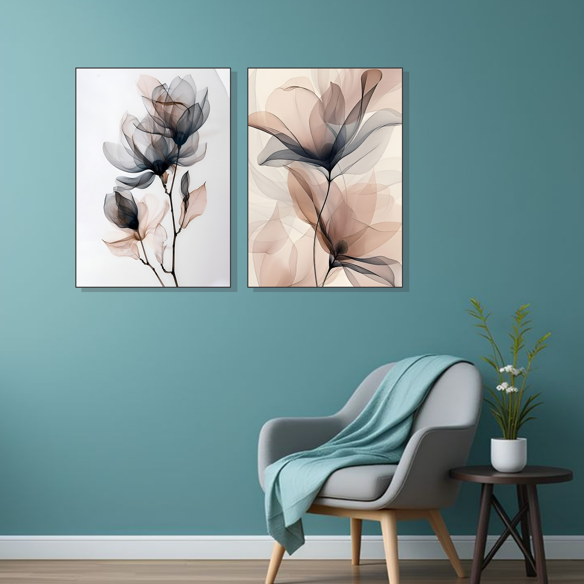 Set of 2 ethereal floral wall frames for elegant home decor
