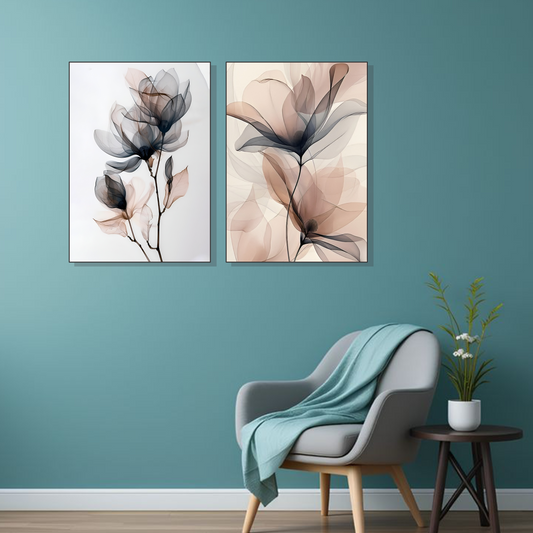 Set of 2 ethereal floral wall frames for elegant home decor