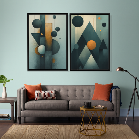 Set of 2 geometric harmony forms wall frames for modern home decor