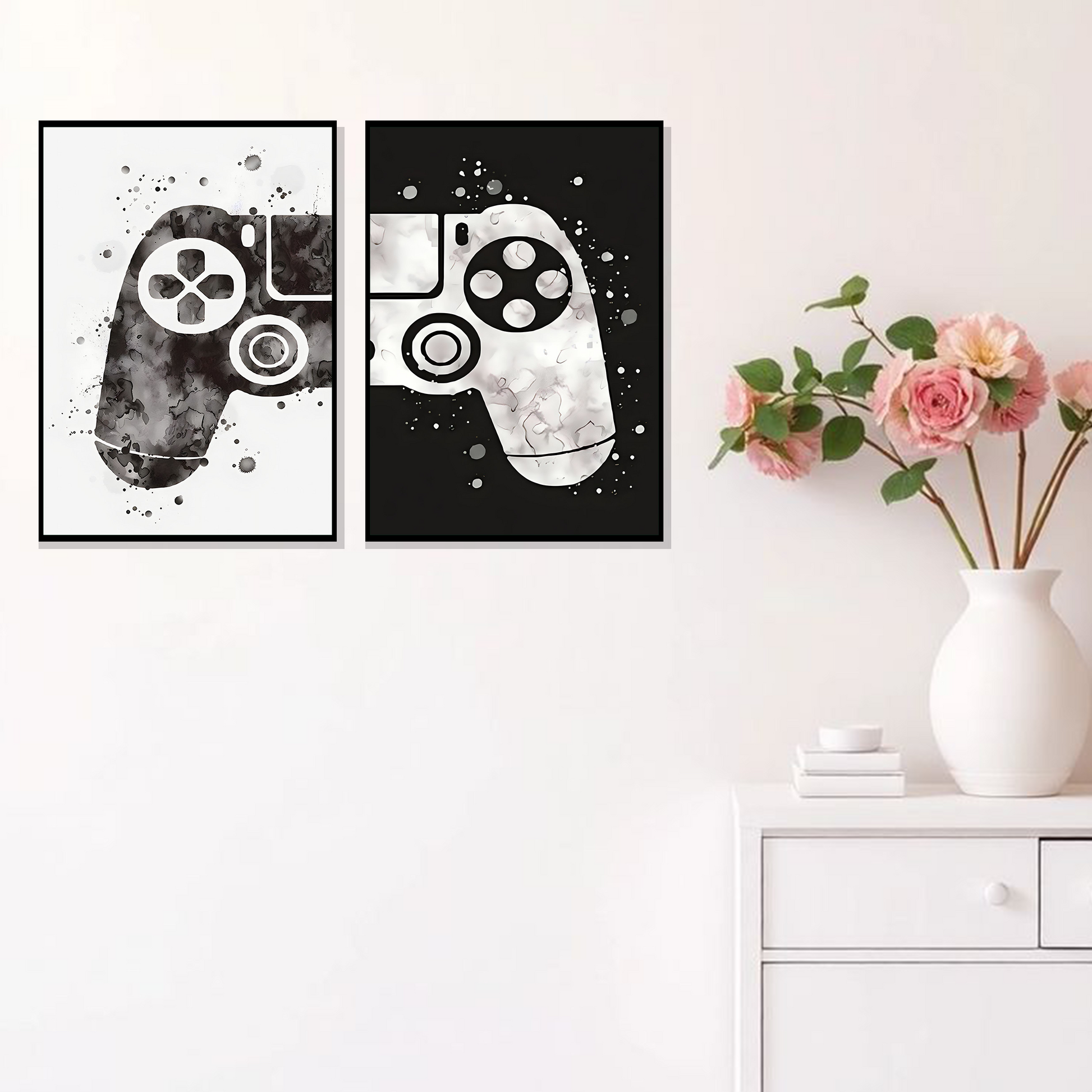 Set of 2 minimal gaming art wall frames for gamer room decor