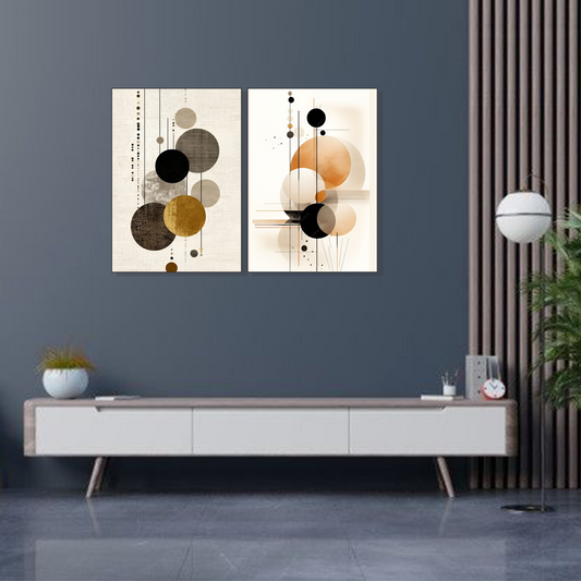 Set of 2 modern orbit balance wall frames for contemporary home decor