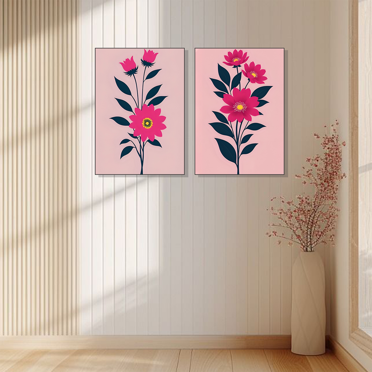 Set of 2 pink floral elegance wall frames for elegant home decor