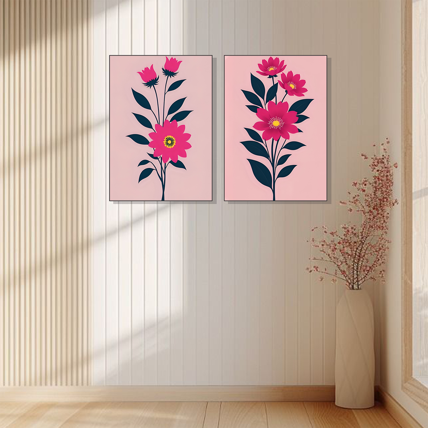 Set of 2 pink floral elegance wall frames for elegant home decor