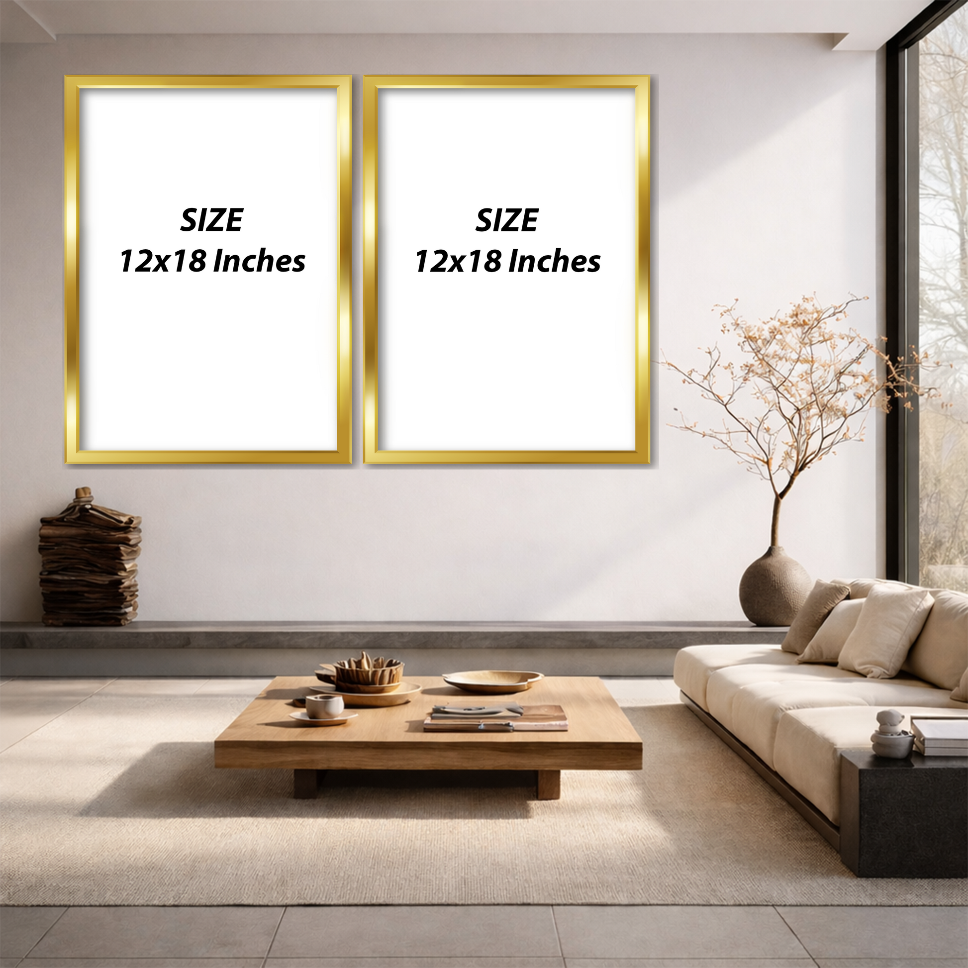 Set of 2 radiant golden wings wall frames for luxury home decor