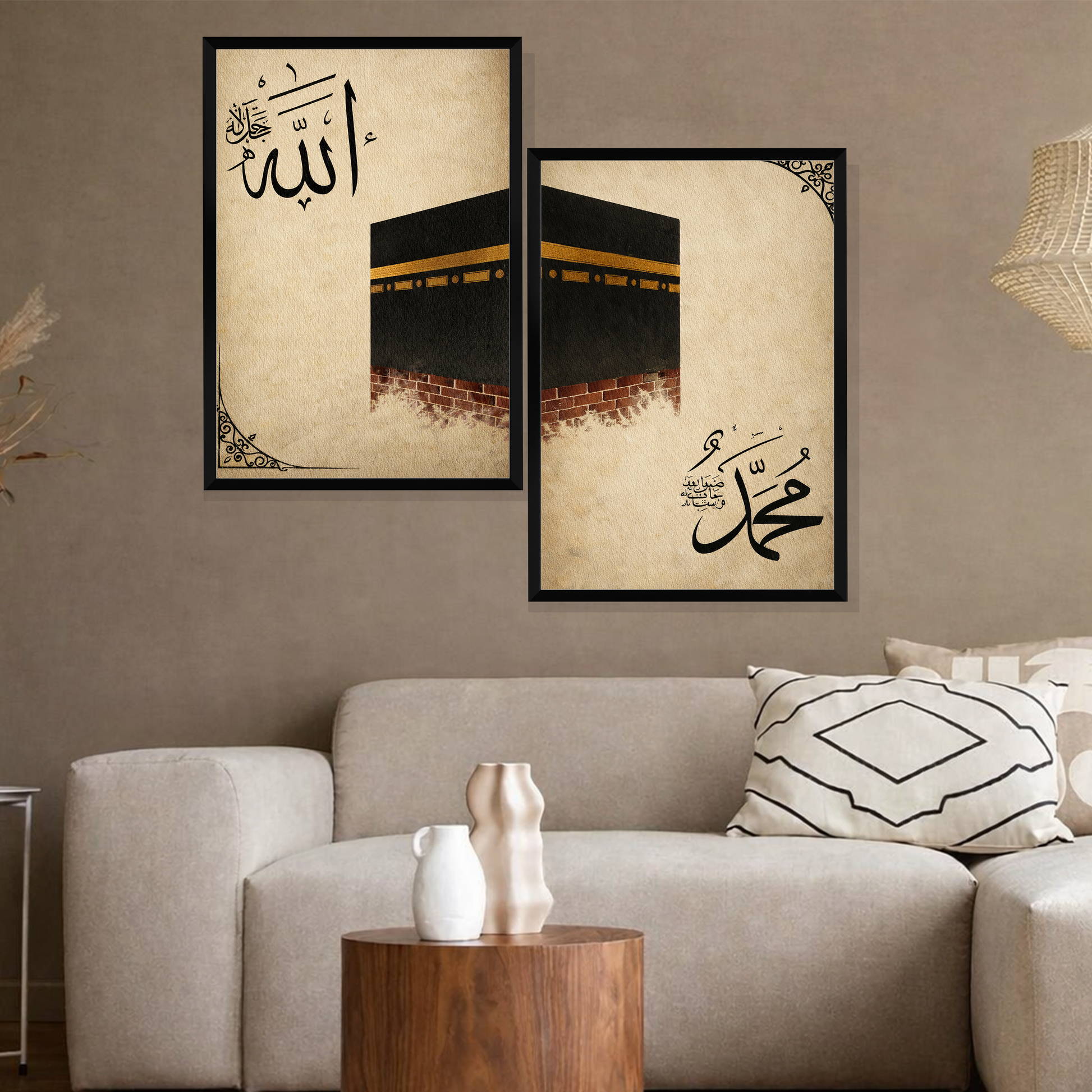 Set of 2 sacred Kaaba duo wall frames for Islamic home decor