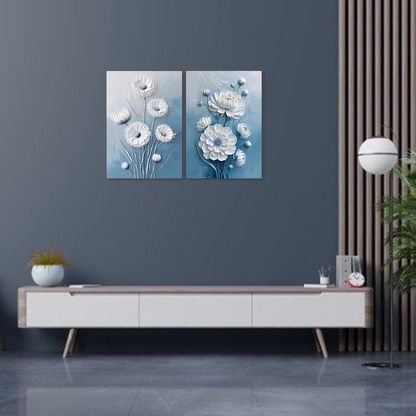 Set of 2 serene blue blossoms wall frames for elegant home decor