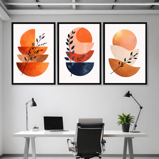Set of 3 abstract botanical harmony wall frames for modern home decor