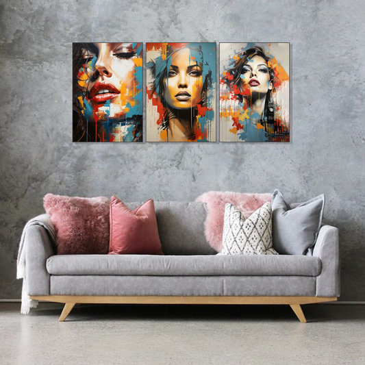 Set of 3 abstract muse trio wall frames for modern home decor