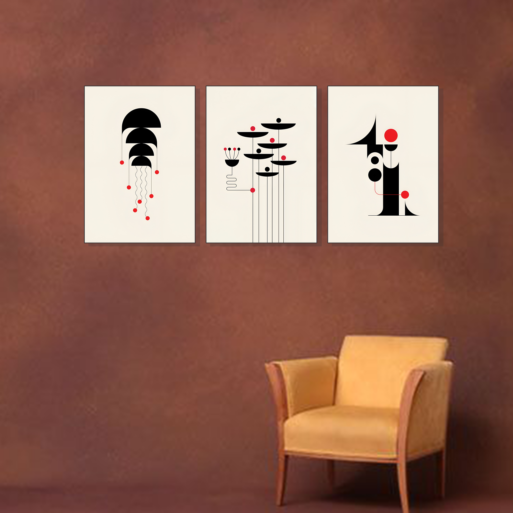 Set of 3 abstract noir rhythm wall frames for modern home decor