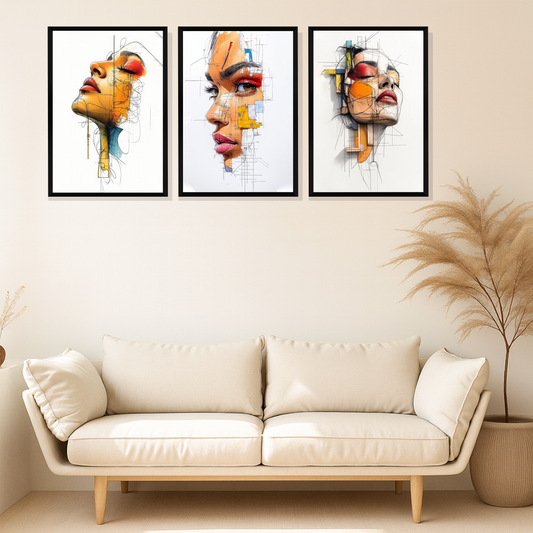 Set of 3 abstract portrait trio wall frames for modern home decor