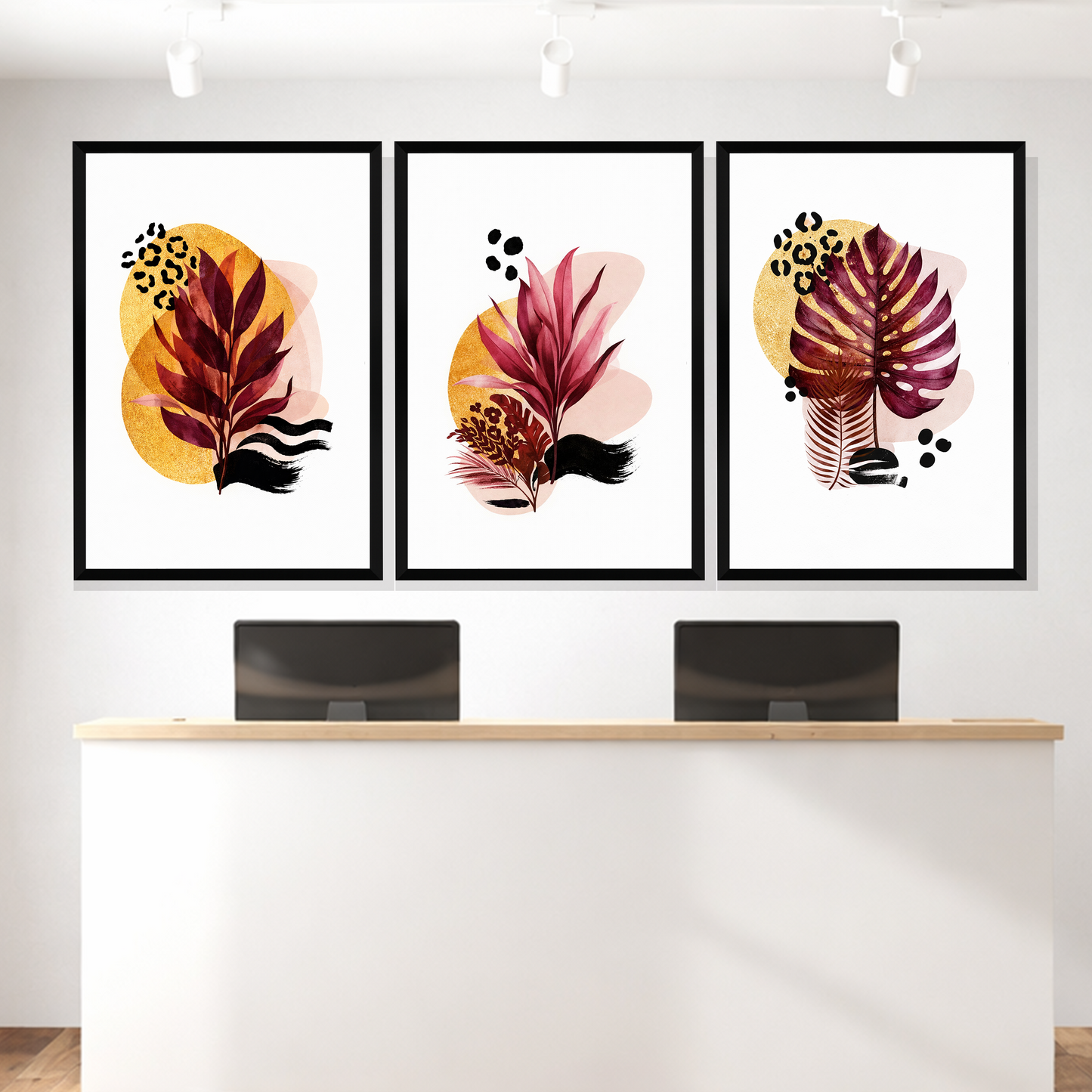 Set of 3 abstract tropical elegance wall frames for modern home decor