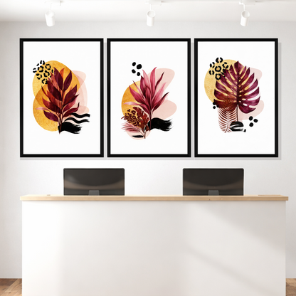 Set of 3 abstract tropical elegance wall frames for modern home decor