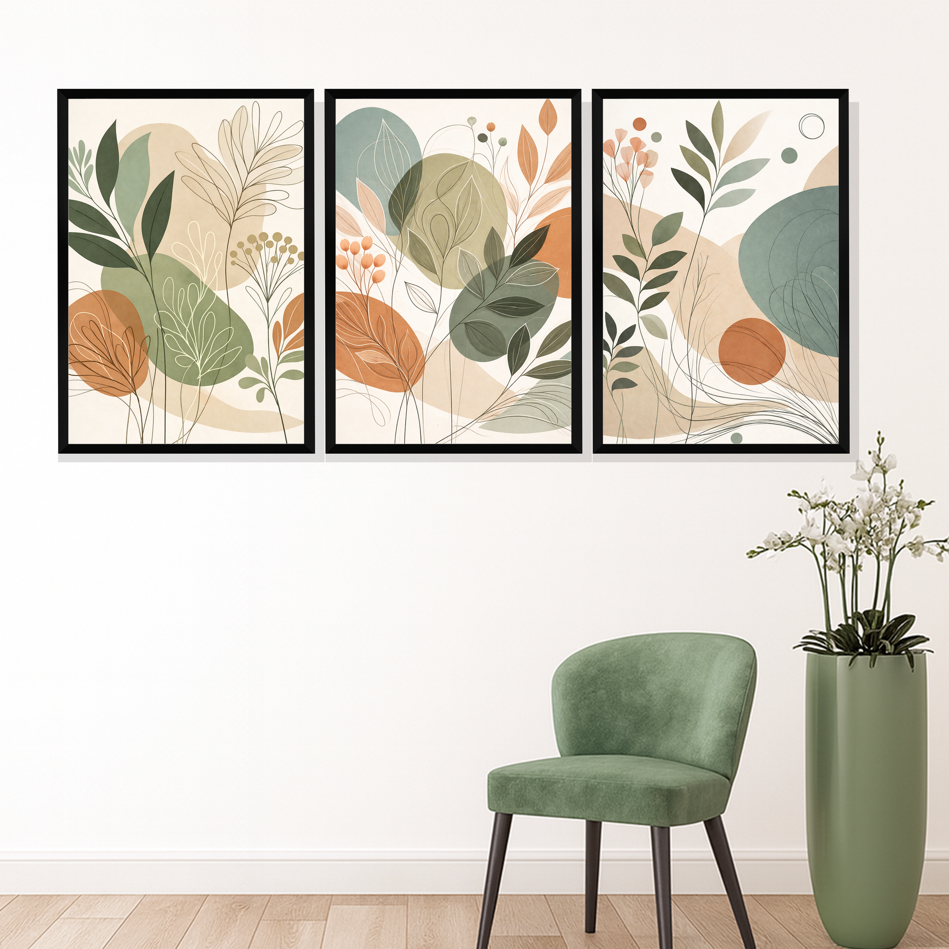 Set of 3 botanical calm collection wall frames for peaceful home decor