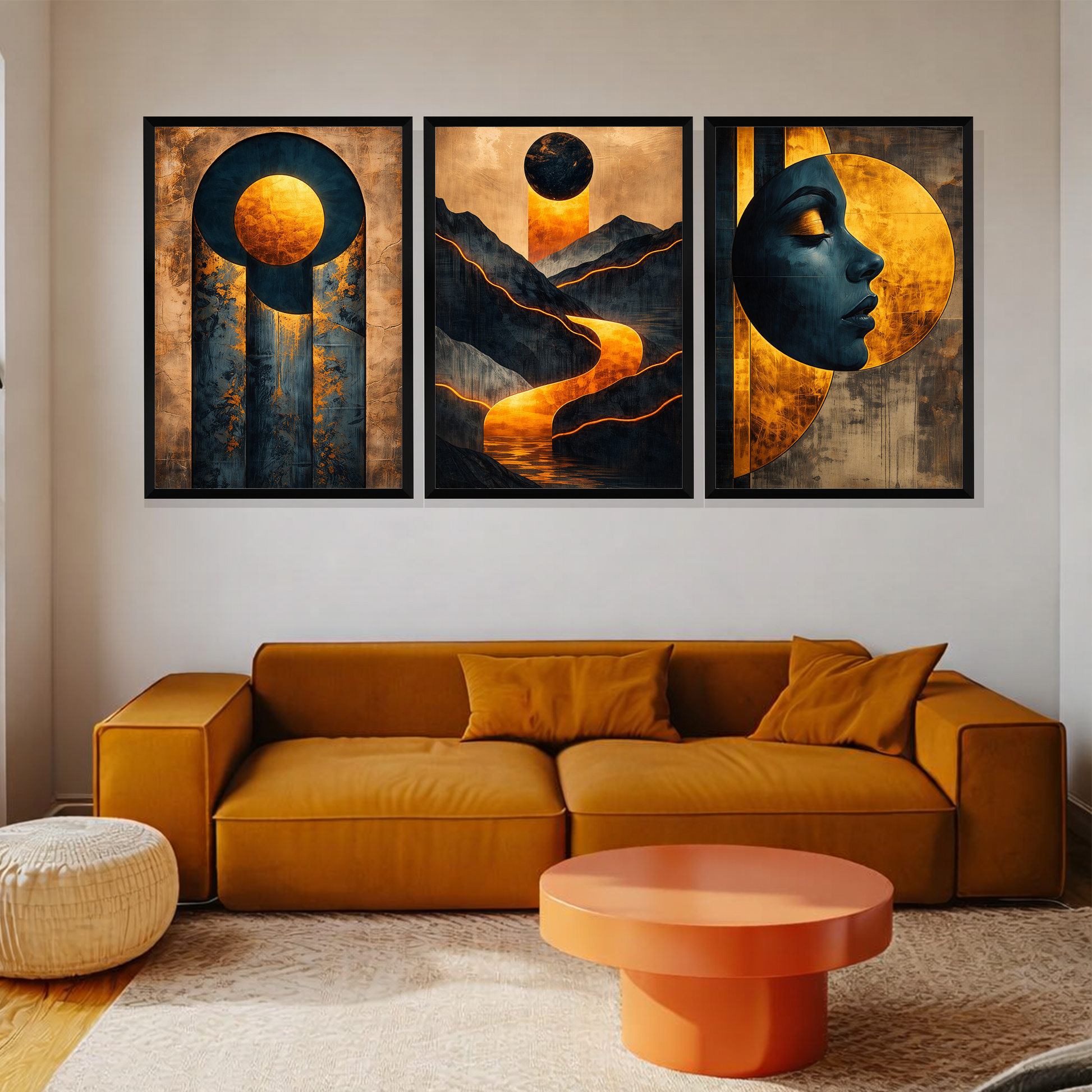 Set of 3 celestial ember trilogy wall frames for modern home decor
