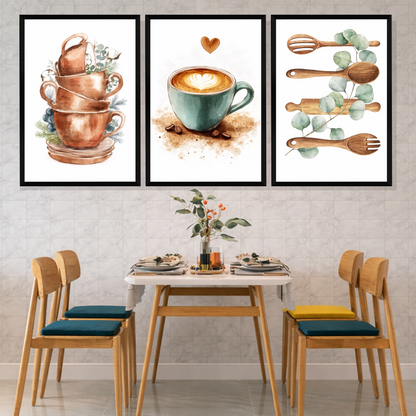 Set of 3 cozy kitchen acrylic wall frames for modern home decor