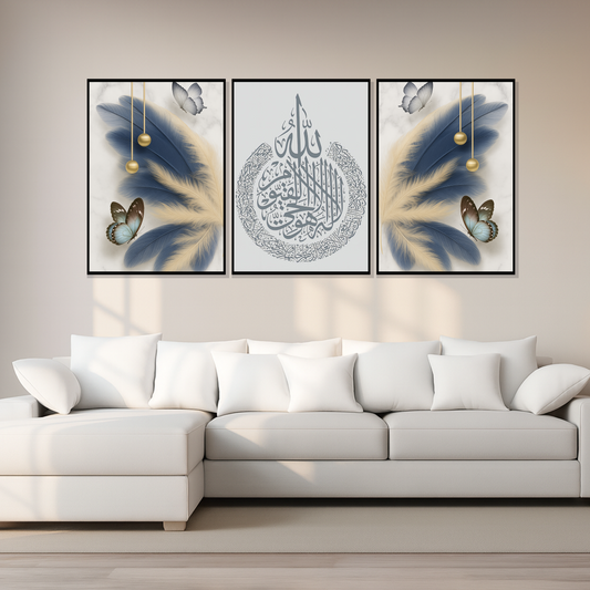 Set of 3 divine feather serenity wall frames for peaceful home decor