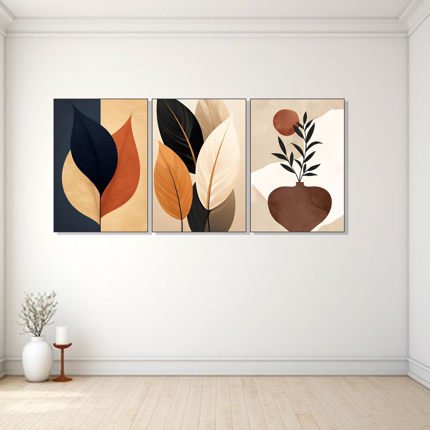 Set of 3 earthy botanical wall frames for modern home decor