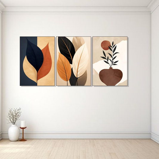 Set of 3 earthy botanical wall frames for modern home decor