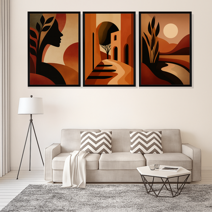 Set of 3 earthy desert narrative wall frames for natural home decor