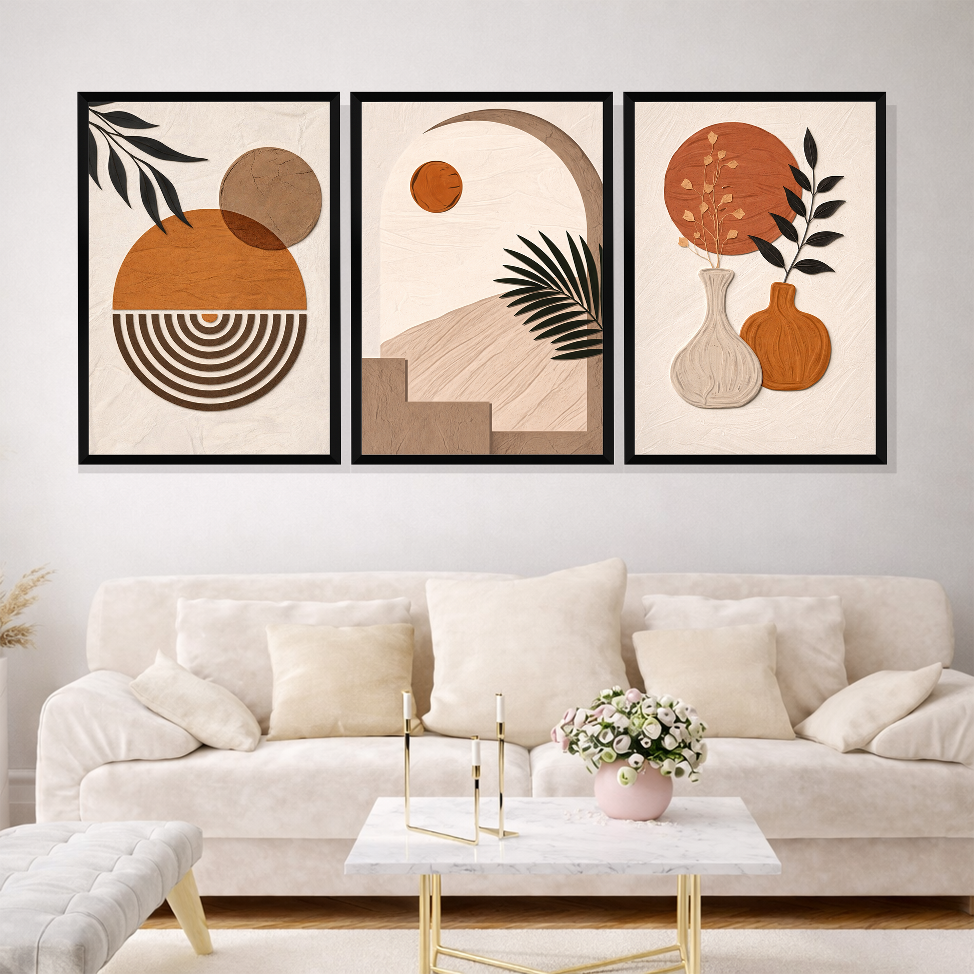 Set of 3 earthy modern serenity wall frames for contemporary home decor