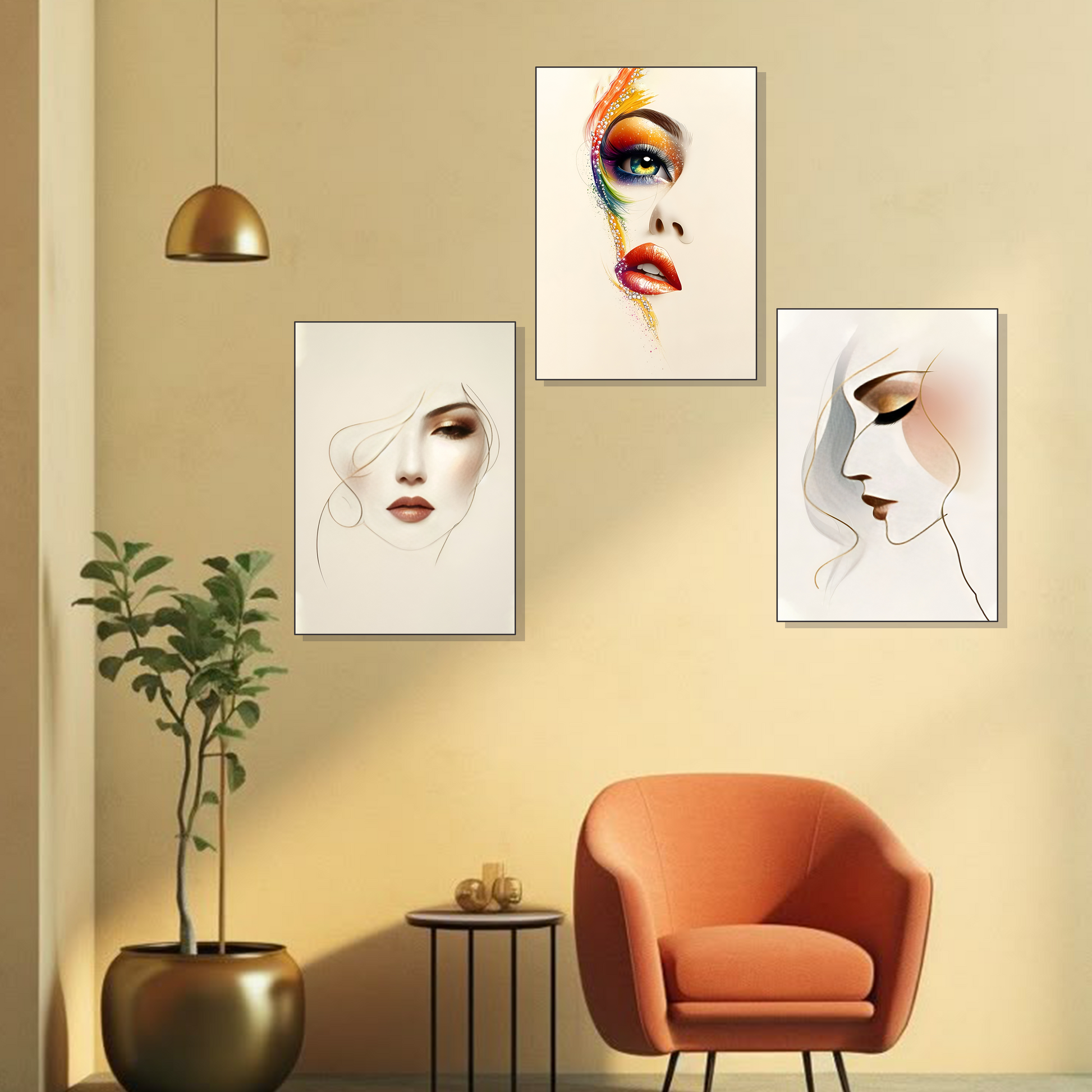 Set of 3 elegant artistic faces wall frames for modern home decor