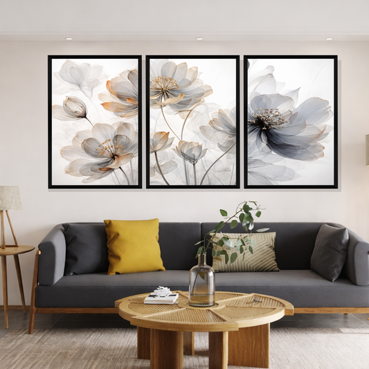 Set of 3 ethereal floral grace wall frames for elegant home decor