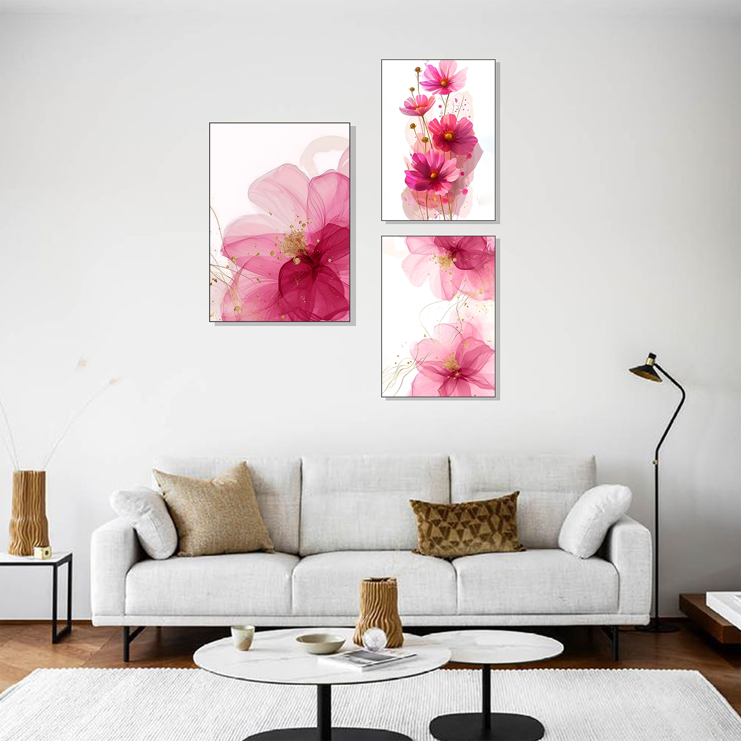 Set of 3 floral grace series wall frames for elegant home decor