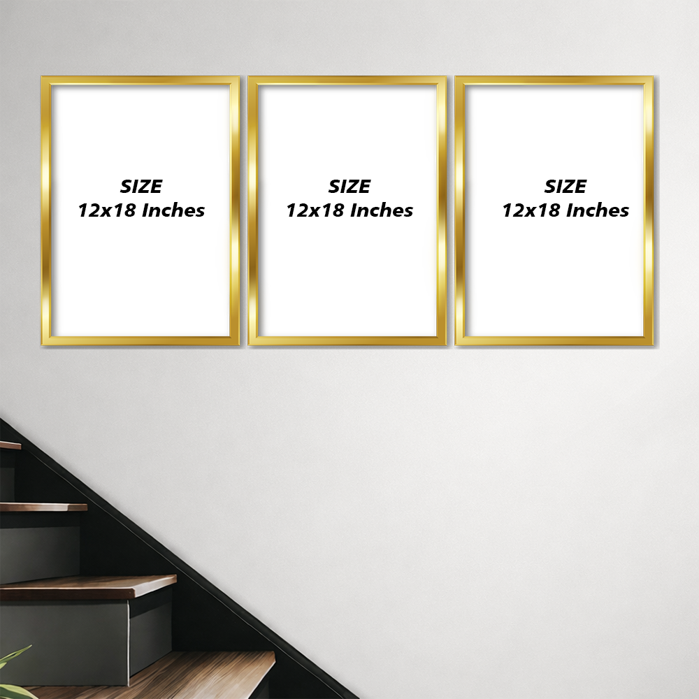 Set of 3 golden abstract harmony wall frames for modern home decor