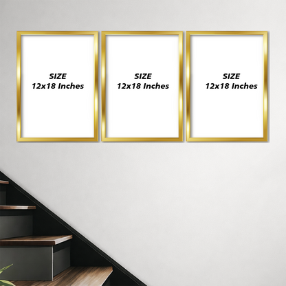 Set of 3 golden abstract harmony wall frames for modern home decor