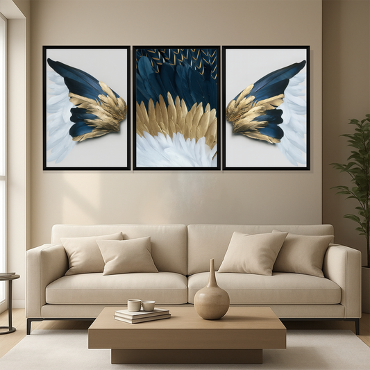 Set of 3 golden angel wings wall frames for luxury home decor