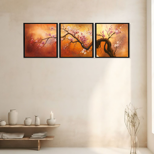 Set of 3 golden blossom harmony wall frames for elegant home decor