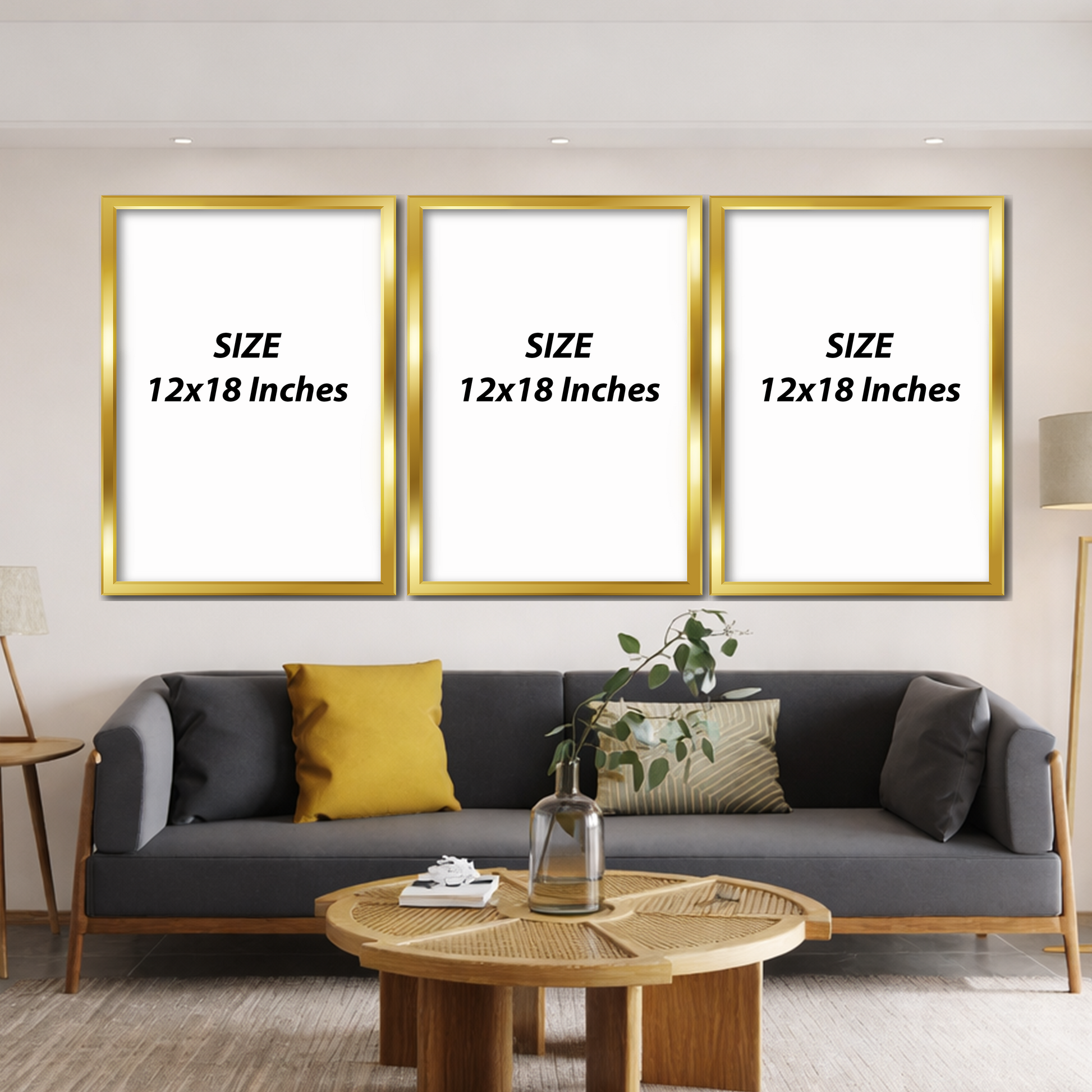 Set of 3 golden botanical elegance wall frames for luxury home decor