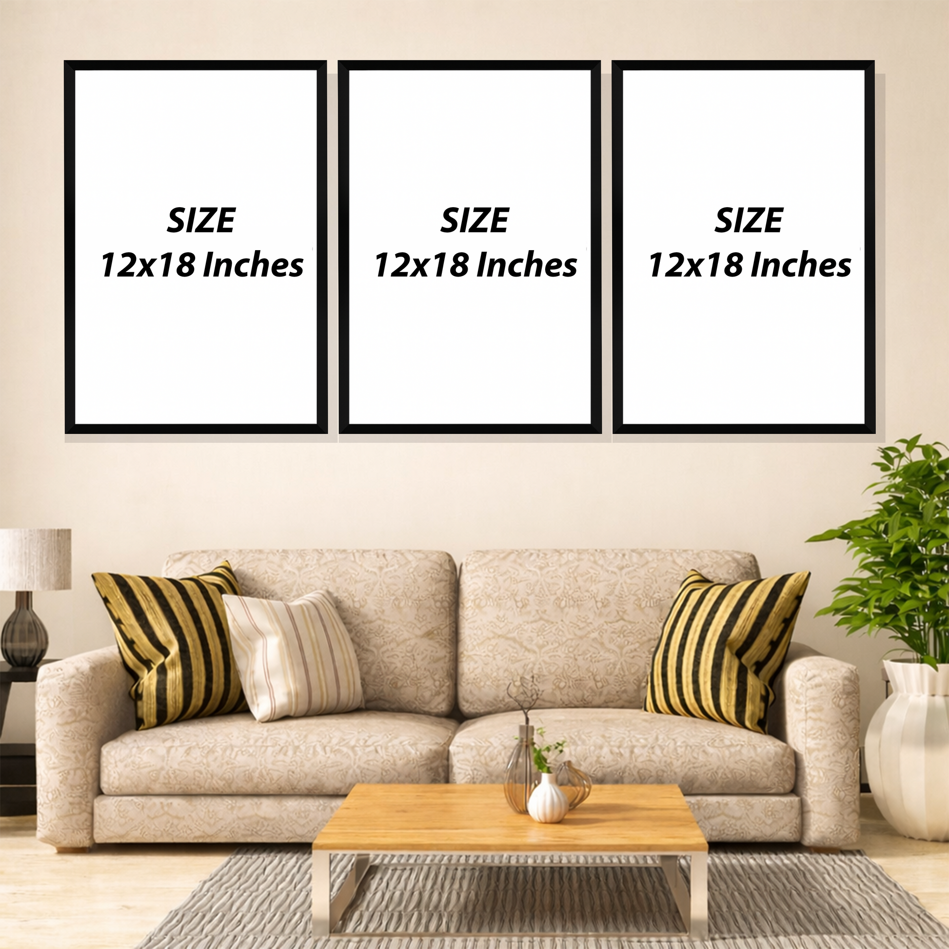 Set of 3 golden calligraphic harmony wall frames for Islamic home decor