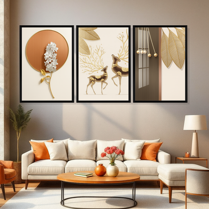 Set of 3 golden forest elegance wall frames for modern home decor