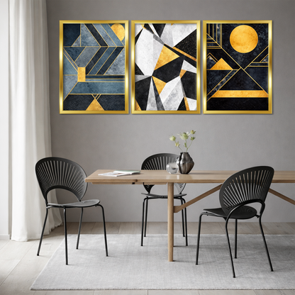 Set of 3 golden geometric luxe wall frames for modern home decor