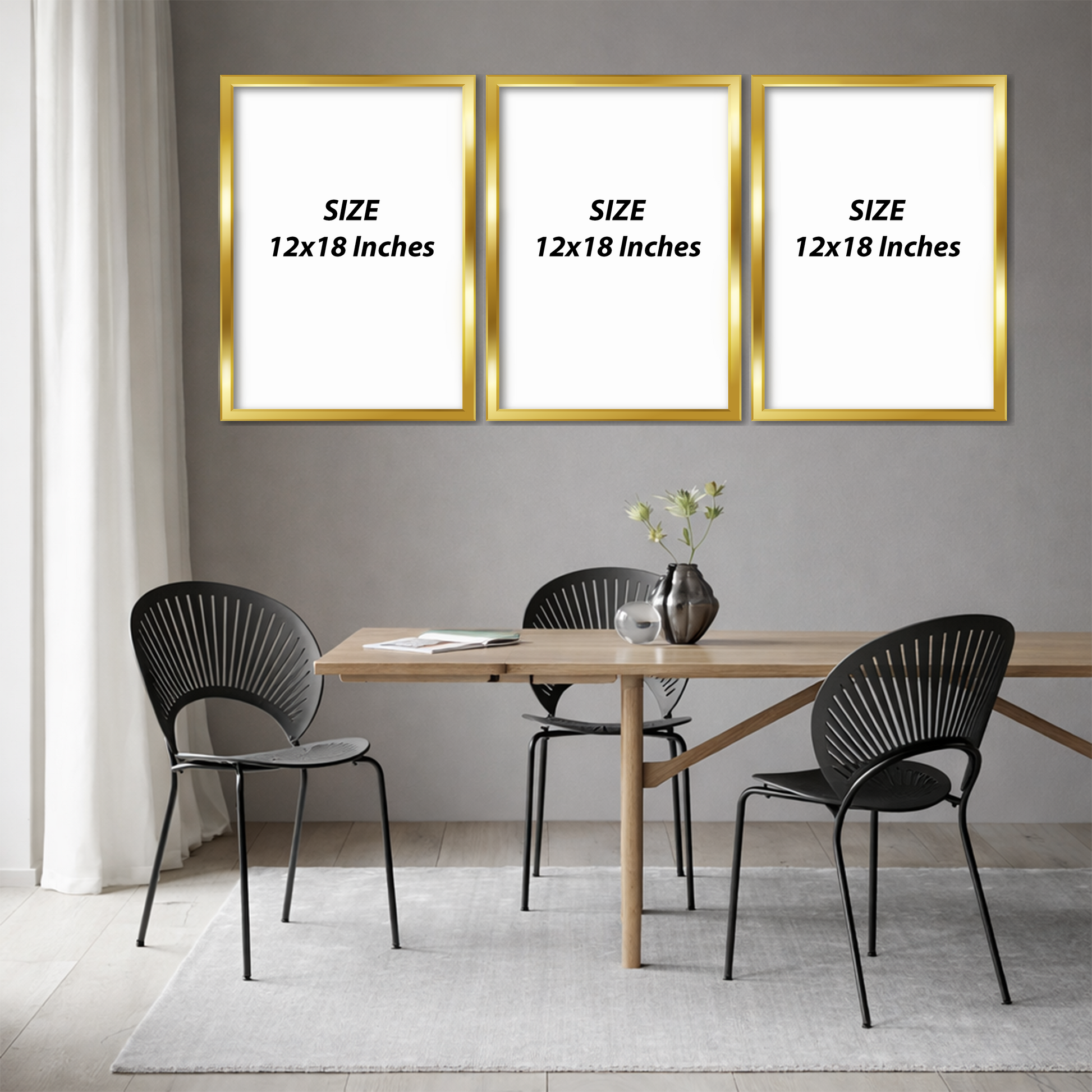 Set of 3 golden geometric luxe wall frames for modern home decor