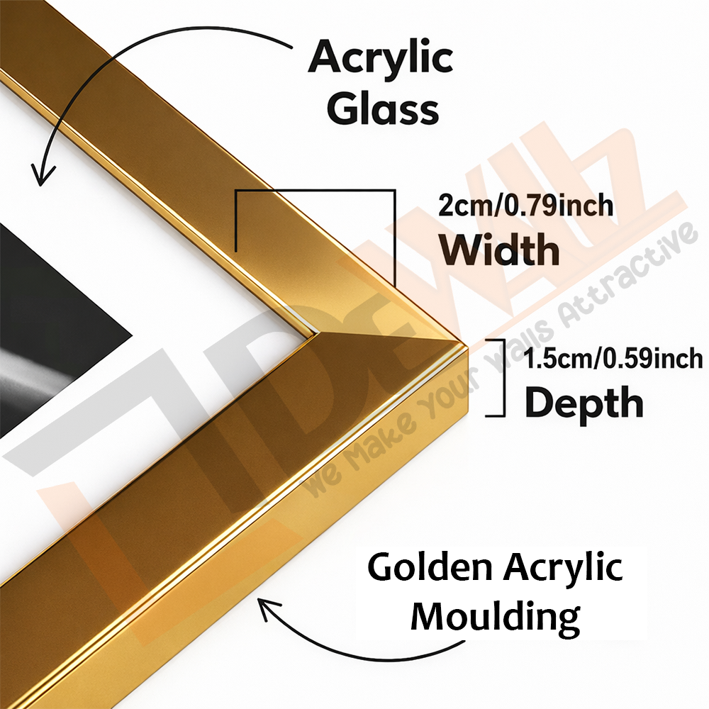 Set of 3 golden geometric luxe wall frames for modern home decor