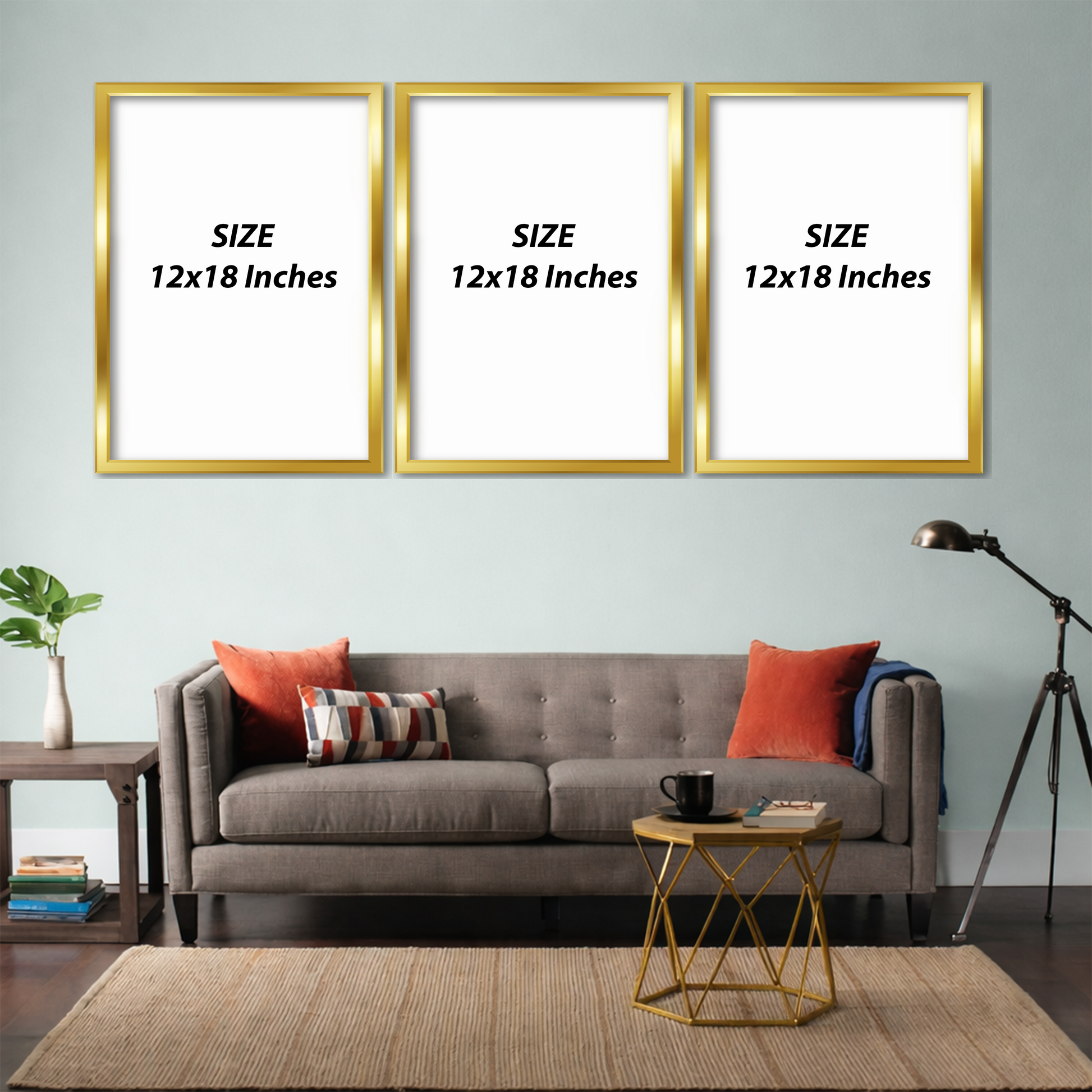 Set of 3 golden line luxe wall frames for modern home decor