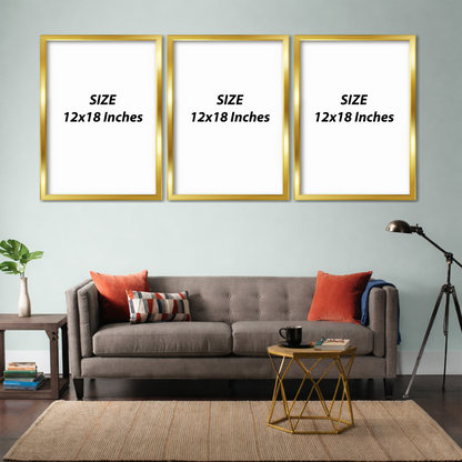 Set of 3 golden line luxe wall frames for modern home decor