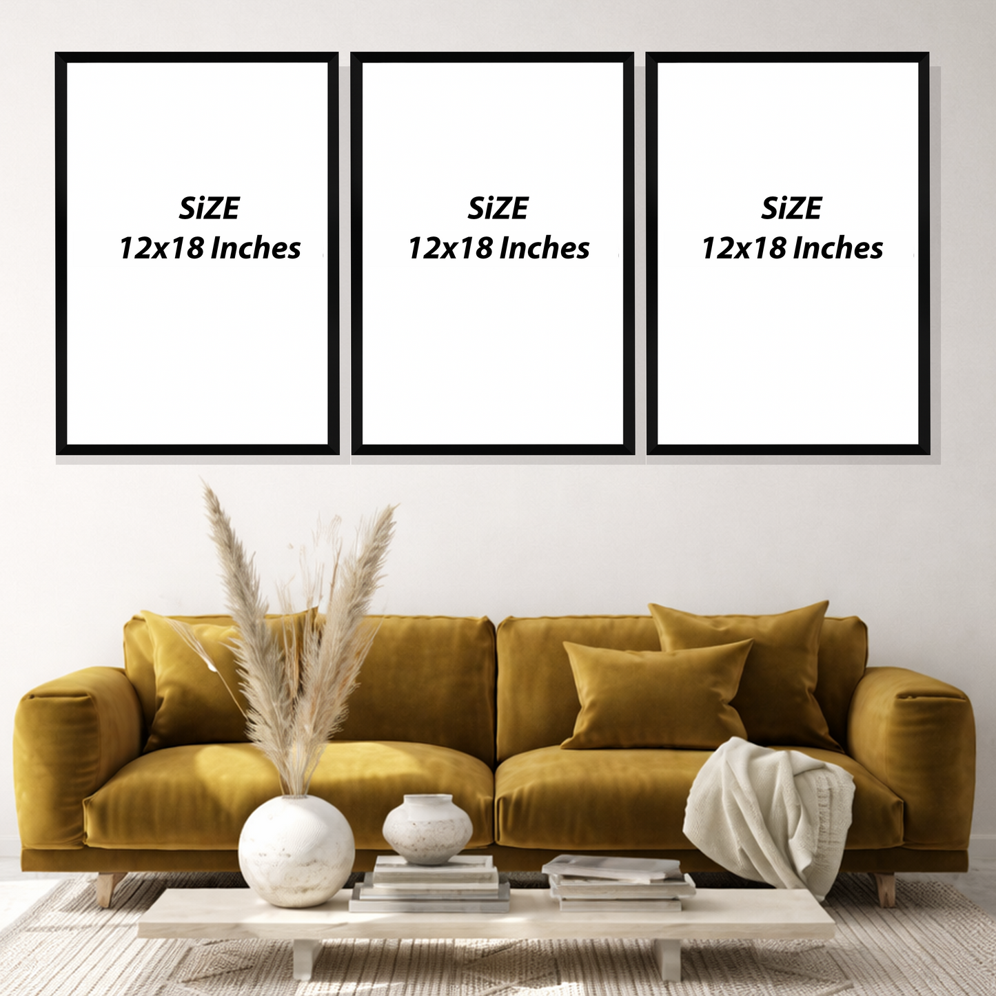 Set of 3 golden lunar journey wall frames for modern home decor