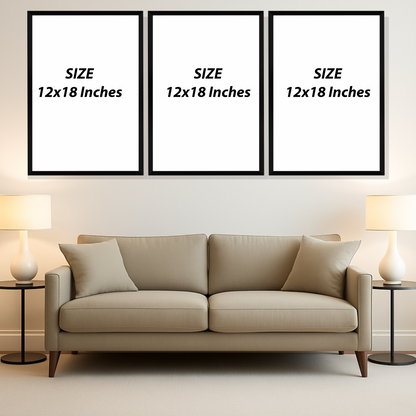 Set of 3 golden modern harmony wall frames for contemporary home decor