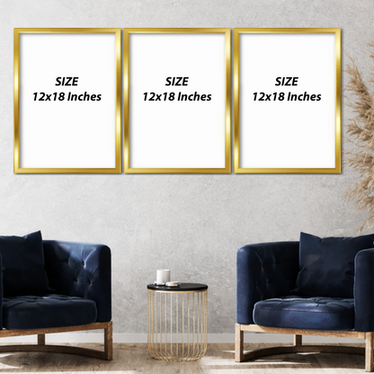 Set of 3 golden moon flight wall frames for modern home decor